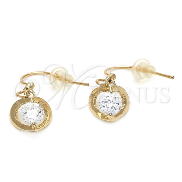 Oro Laminado Dangle Earring, Gold Filled Style Heart Design, with White Cubic Zirconia, Polished, Golden Finish, 02.171.0031
