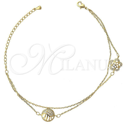 Oro Laminado Fancy Bracelet, Gold Filled Style Flower Design, with White Micro Pave, Polished, Golden Finish for wholesale, main product view