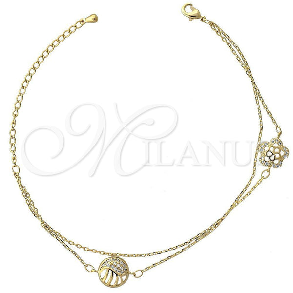 Oro Laminado Fancy Bracelet, Gold Filled Style Flower Design, with White Micro Pave, Polished, Golden Finish, 03.100.0008 (05 MM Thickness, 7 Inches Length)