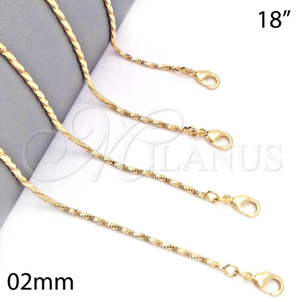 Oro Laminado Basic Necklace, Gold Filled Style Twist Design, Diamond Cutting Finish, Golden Finish, 04.09.0002.18 (02 MM Thickness, 18 Inches Length)