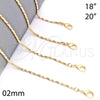 Oro Laminado Basic Necklace, Gold Filled Style Twist Design, Diamond Cutting Finish, Golden Finish, 04.09.0002.18 (02 MM Thickness, 18 Inches Length)