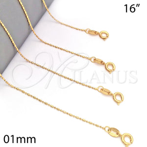 Oro Laminado Basic Necklace, Gold Filled Style Ball Design, Polished, Golden Finish, 04.09.0003.16 (01 MM Thickness, 16 Inches Length)