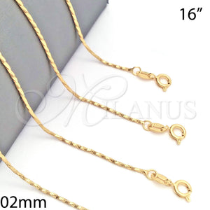 Oro Laminado Basic Necklace, Gold Filled Style Twist Design, Diamond Cutting Finish, Golden Finish, 04.09.0005.16 (02 MM Thickness, 16 Inches Length)