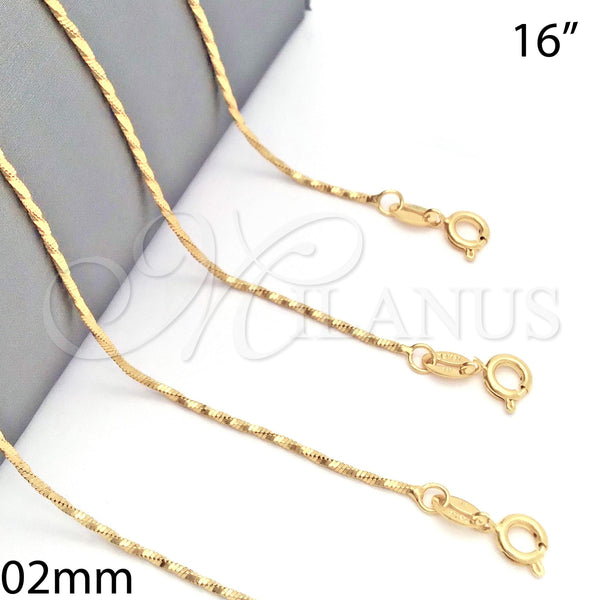 Oro Laminado Basic Necklace, Gold Filled Style Twist Design, Diamond Cutting Finish, Golden Finish, 04.09.0005.16 (02 MM Thickness, 16 Inches Length)