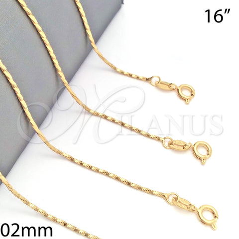 Oro Laminado Basic Necklace, Gold Filled Style Twist Design, Diamond Cutting Finish, Golden Finish, 04.09.0005.16 (02 MM Thickness, 16 Inches Length)