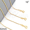 Oro Laminado Basic Necklace, Gold Filled Style Twist Design, Diamond Cutting Finish, Golden Finish, 04.09.0005.16 (02 MM Thickness, 16 Inches Length)