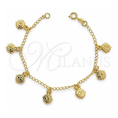 Oro Laminado Charm Bracelet, Gold Filled Style Sun Design, Diamond Cutting Finish, Golden Finish, 03.09.0026.07 (03 MM Thickness, 7 Inches Length)