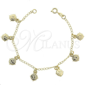 Oro Laminado Charm Bracelet, Gold Filled Style Sun Design, Diamond Cutting Finish, Golden Finish, 03.09.0026.07 (03 MM Thickness, 7 Inches Length)