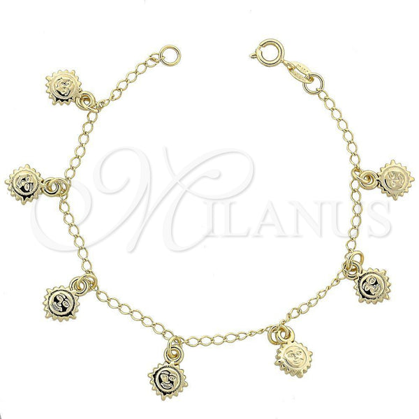 Oro Laminado Charm Bracelet, Gold Filled Style Sun Design, Diamond Cutting Finish, Golden Finish, 03.09.0026.07 (03 MM Thickness, 7 Inches Length)
