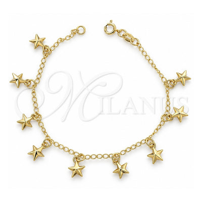 Oro Laminado Charm Bracelet, Gold Filled Style Star Design, Polished, Golden Finish, 03.09.0033.07 (03 MM Thickness, 7 Inches Length)