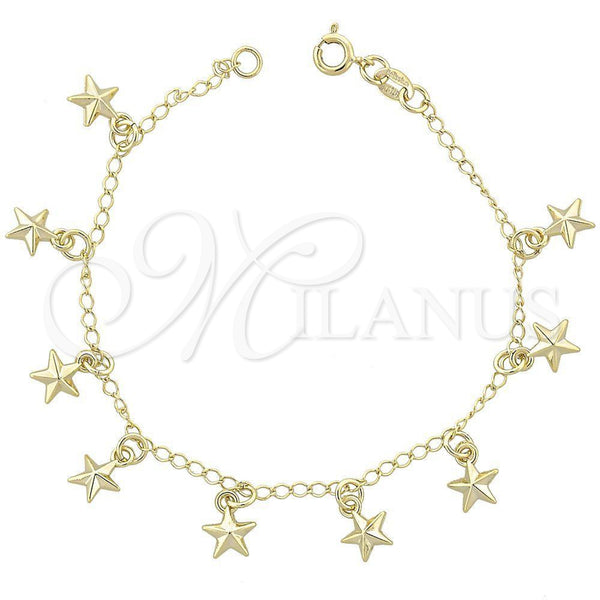 Oro Laminado Charm Bracelet, Gold Filled Style Star Design, Polished, Golden Finish, 03.09.0033.07 (03 MM Thickness, 7 Inches Length)