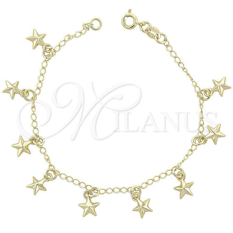 Oro Laminado Charm Bracelet, Gold Filled Style Star Design, Polished, Golden Finish, 03.09.0033.07 (03 MM Thickness, 7 Inches Length)