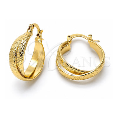 Oro Laminado Small Hoop, Gold Filled Style Twist and Flower Design, Diamond Cutting Finish, Golden Finish, 5.146.014.1