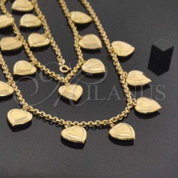 Oro Laminado Necklace, Bracelet and Anklet, Gold Filled Style Heart Design, Polished, Golden Finish, 06.63.0152