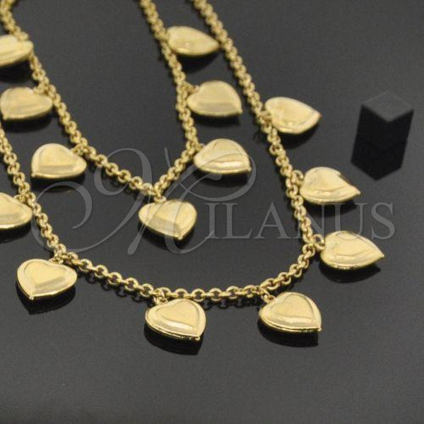 Oro Laminado Necklace and Bracelet, Gold Filled Style Heart Design, Polished, Golden Finish, 06.63.0153