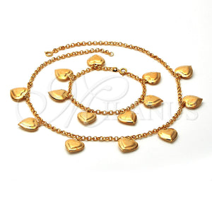 Oro Laminado Necklace and Bracelet, Gold Filled Style Heart Design, Polished, Golden Finish, 06.63.0153