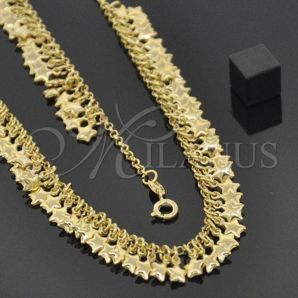 Oro Laminado Necklace and Bracelet, Gold Filled Style Star Design, Polished, Golden Finish, 06.63.0154