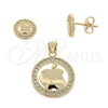 Oro Laminado Earring and Pendant Adult Set, Gold Filled Style Apple Design, with White Micro Pave, Polished, Golden Finish, 10.156.0031