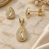 Oro Laminado Earring and Pendant Adult Set, Gold Filled Style Teardrop Design, with White Micro Pave, Polished, Golden Finish, 10.156.0030