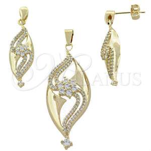 Oro Laminado Earring and Pendant Adult Set, Gold Filled Style with White Cubic Zirconia, Polished, Golden Finish, 10.166.0007