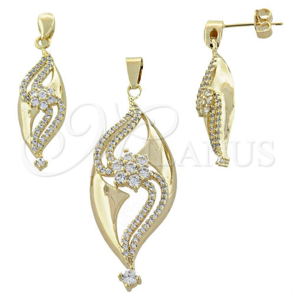Oro Laminado Earring and Pendant Adult Set, Gold Filled Style with White Cubic Zirconia, Polished, Golden Finish, 10.166.0007