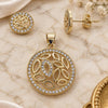 Oro Laminado Earring and Pendant Adult Set, Gold Filled Style with White Micro Pave, Polished, Golden Finish, 10.156.0045