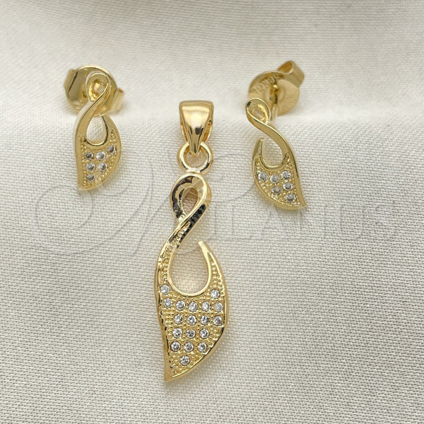 Oro Laminado Earring and Pendant Adult Set, Gold Filled Style with White Micro Pave, Polished, Golden Finish, 10.156.0014