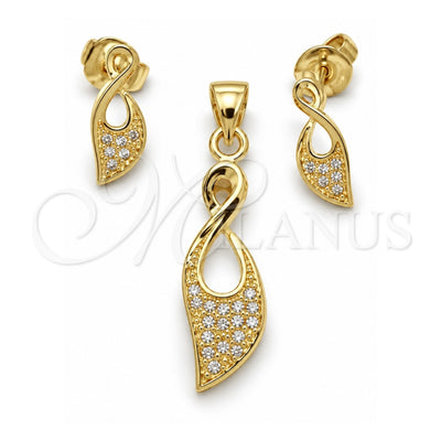 Oro Laminado Earring and Pendant Adult Set, Gold Filled Style with White Micro Pave, Polished, Golden Finish, 10.156.0014