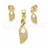 Oro Laminado Earring and Pendant Adult Set, Gold Filled Style with White Micro Pave, Polished, Golden Finish, 10.156.0014