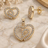 Oro Laminado Earring and Pendant Adult Set, Gold Filled Style Heart Design, with White Cubic Zirconia, Polished, Golden Finish, 10.155.0003