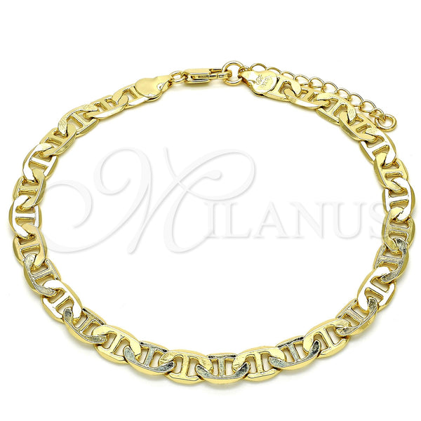 Oro Laminado Basic Anklet, Gold Filled Style Mariner Design, Polished, Golden Finish, 5.222.023.10 (160 Gauge, 07 MM Thickness, 10 Inches Length)