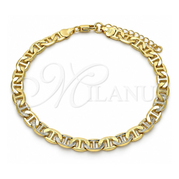 Oro Laminado Basic Anklet, Gold Filled Style Mariner Design, Polished, Golden Finish, 5.222.023.10 (160 Gauge, 07 MM Thickness, 10 Inches Length)