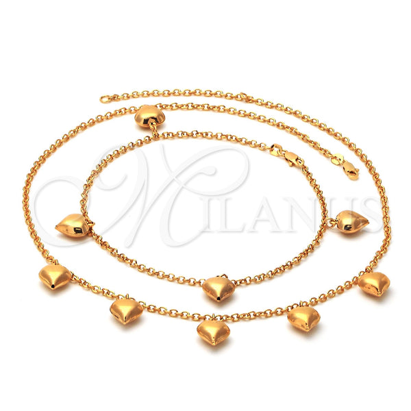 Oro Laminado Necklace and Bracelet, Gold Filled Style Heart and Rolo Design, Polished, Golden Finish, 06.63.0162
