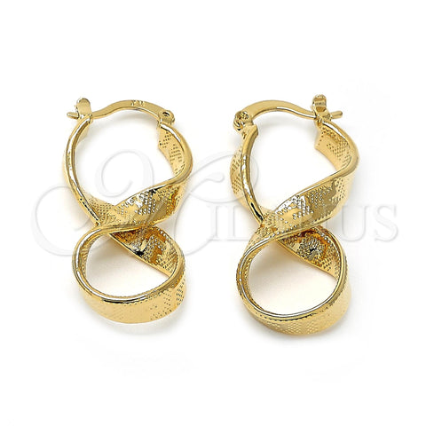 Oro Laminado Medium Hoop, Gold Filled Style Twist and Greek Key Design, Diamond Cutting Finish, Golden Finish, 5.147.001.1