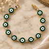 Oro Laminado Fancy Bracelet, Gold Filled Style Evil Eye Design, with Green Opal and White Cubic Zirconia, Polished, Golden Finish, 03.63.1126 (10 MM Thickness, 7 Inches Length)