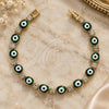 Oro Laminado Fancy Bracelet, Gold Filled Style Evil Eye Design, with Green Opal and White Cubic Zirconia, Polished, Golden Finish, 03.63.1132 (07 MM Thickness, 8 Inches Length)