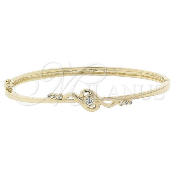 Oro Laminado Individual Bangle, Gold Filled Style Flower Design, with White Cubic Zirconia, Polished, Golden Finish, 07.156.0012 (09 MM Thickness, Size 5 (2.50 Diameter))