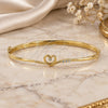 Oro Laminado Individual Bangle, Gold Filled Style Heart Design, with White Crystal, Polished, Golden Finish, 07.156.0014 (08 MM Thickness, Size 5 (2.50 Diameter))