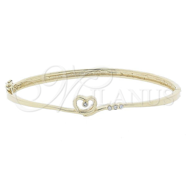 Oro Laminado Individual Bangle, Gold Filled Style Heart Design, with White Crystal, Polished, Golden Finish, 07.156.0014 (08 MM Thickness, Size 5 (2.50 Diameter))
