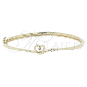 Oro Laminado Individual Bangle, Gold Filled Style Heart Design, with White Crystal, Polished, Golden Finish, 07.156.0014 (08 MM Thickness, Size 5 (2.50 Diameter))