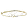 Oro Laminado Individual Bangle, Gold Filled Style Heart Design, with White Crystal, Polished, Golden Finish, 07.156.0014 (08 MM Thickness, Size 5 (2.50 Diameter))
