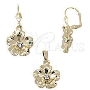 Oro Laminado Earring and Pendant Adult Set, Gold Filled Style Flower Design, with White Cubic Zirconia, Polished, Golden Finish, 10.179.0011