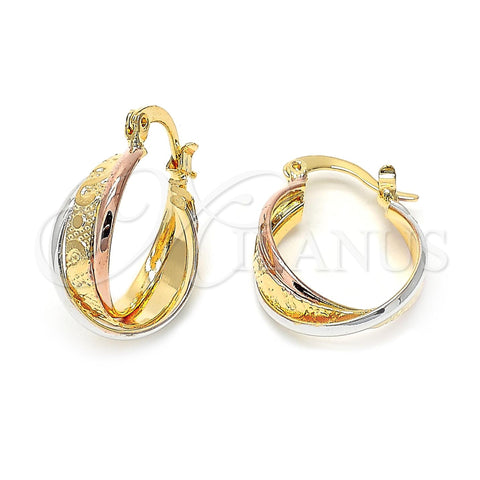 Oro Laminado Small Hoop, Gold Filled Style Twist Design, Diamond Cutting Finish, Tricolor, 5.155.007.1