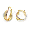 Oro Laminado Small Hoop, Gold Filled Style Twist Design, Diamond Cutting Finish, Tricolor, 5.155.007.1