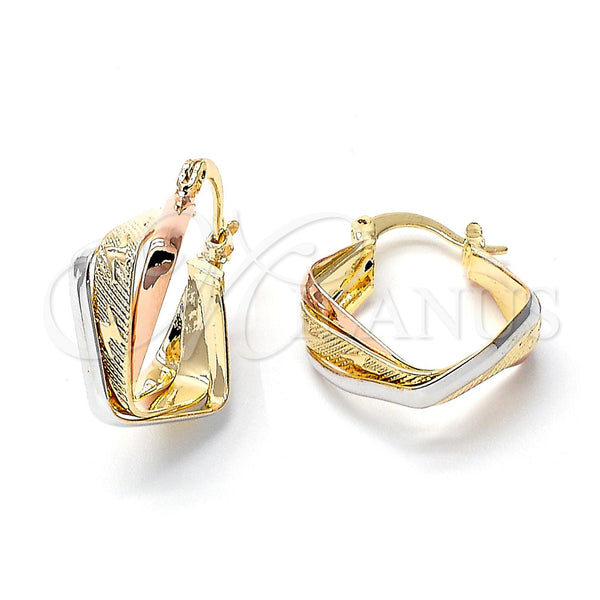 Oro Laminado Small Hoop, Gold Filled Style Twist Design, Diamond Cutting Finish, Tricolor, 5.155.004.1