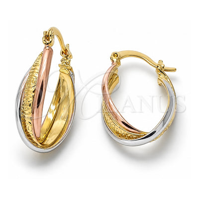 Oro Laminado Medium Hoop, Gold Filled Style Twist Design, Diamond Cutting Finish, Tricolor, 5.156.025.1