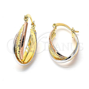 Oro Laminado Medium Hoop, Gold Filled Style Twist Design, Diamond Cutting Finish, Tricolor, 5.156.025.1