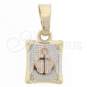 Oro Laminado Fancy Pendant, Gold Filled Style Anchor Design, Diamond Cutting Finish, Tricolor, 5.187.015.1