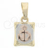 Oro Laminado Fancy Pendant, Gold Filled Style Anchor Design, Diamond Cutting Finish, Tricolor, 5.187.015.1
