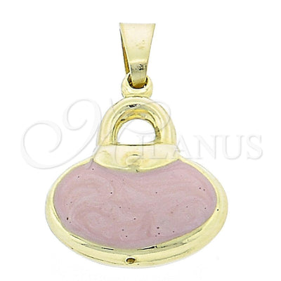 Oro Laminado Fancy Pendant, Gold Filled Style Purse Design, Pink Enamel Finish, Golden Finish, 045.016.2 for wholesale, main product view